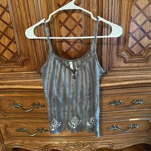 Olive green tank top with floral print